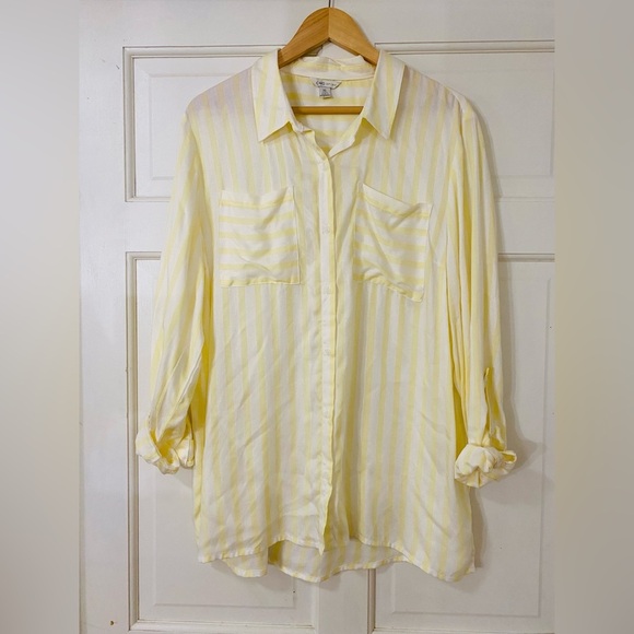 Cato Butter Yellow and White Striped Shirt casual coastal  brunch summer XL - Picture 1 of 5